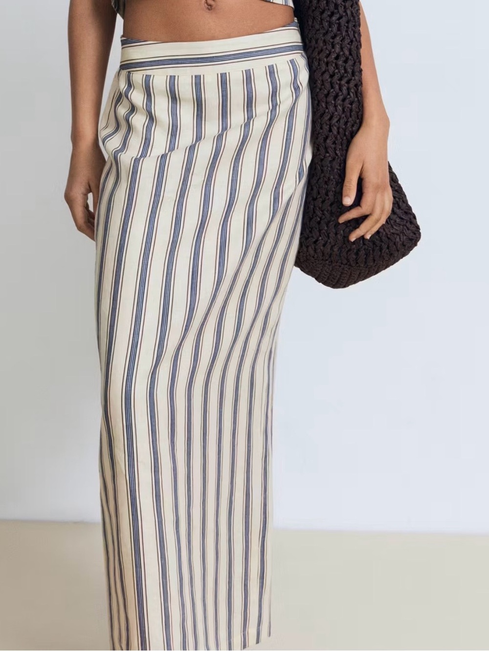 Mango Cream Maxi Skirt with Navy Stripe